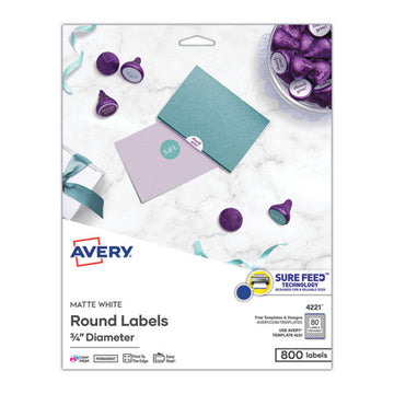 Avery® Printable Self-adhesive Permanent Id Labels W- Sure Feed, 3-4" Dia, White 800-pk freeshipping - TVN Wholesale